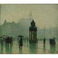 City scene 20th coil on canvas of a european street scene in the rain framedsigned nicholas20 x 24