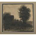 Landscape drawing 1903ink wash on paper brook 1903 framedillegibly signed8 x 9