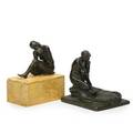Maude sherwood jewett american 18731953two bronze sculptures untitled girl playing flute on marble box7 12 highuntitled girl on lily padinitialed foundry stamp gorham co foundersosw6