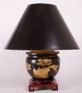 Black  Gilded Urn Lamp on Wooden Stand