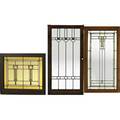 Prairie schoolthree geometrically patterned leaded glass windows c1910largest 42 x 21 12