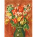 Jean renoir french 18941979two lithographs in color tulips and woman with landscapesigned paul renoir and numberedmourlot paris stamp21 x 30 sheet