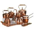Copper kitchenware eleven items include four gooseneck tea kettles gorham mixed metal sugar canister etc 19th20th c some marked tallest 11 34