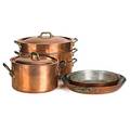 Copper kitchenware twentythree items include covered pots frying pans sauce pans etc 19th20th c tallest 11