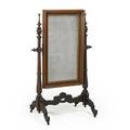 Victorian cheval mirror gothic style walnut frame on stretcher base 19th c 56 x 34 12 x 25