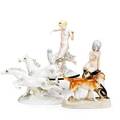Royal dux  hutschenreuther porcelain four figurines mid 20th c two nudes and two setters by royal dux and running horses by hutschenreuther all marked tallest 14 12