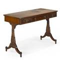 Regency sofa table mahogany leather top and three drawers 19th c 29 x 43 x 20