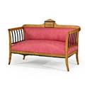 Biedermeier settee fruitwood inlaid frame upholstered seat and back mid 19th c 38 x 55 x 25