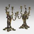 Pair of rococo style bronze candelabra sea serpent design 19th20th c 17 12 x 10 12 x 9 12