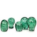 English green glass dump paperweights five with interior pot of flowers decoration midlate 19th c tallest 5 34
