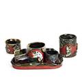 Sumida gawa pottery six piece smoking set attributed to ryosai early 20th c tobacco jar cigar and cigarettes match holder and ashtray tobacco jar missing lid tallest 3 34