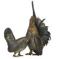 Meiji period japanese figural bronzes rooster and hen in gilt and silvered bronze late 19thearly 20th c rooster signed taller 11 12
