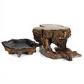 Asian carved root pedestals three in various woods 20th c largest 9 34 x 18