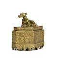 Figural bronze inkwell base with floral decoration lid with whippet finial 19th c 6 12 x 7 12 x 4 12