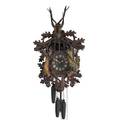 Black forest cuckoo clock triple weight with carved game animals early to mid 20th c paper label 27 x 17 12 x 9