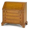 Chippendale style custom miniature desk curly maple with four drawers fluted corner columns on ogee bracket feet 20th c 25 x 26 x 13