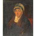 19th c primitive portrait oil on canvas on masonite of a woman in a cap framed 26 x 22