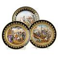 Sevres porcelain three napoleonic military plates with gilded borders 19th c one artist signed l moreau script signature m imple de sevres each 9 38 dia