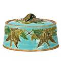English majolica game dish covered with quail on lid and sides 19th c 6 x 9 12 x 6 34