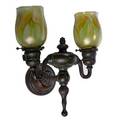 Tiffany studios wall sconce new york 1900s patinated bronze favrile glass shades etched lct total 13 12 x 11 shades 4 12 x 3 34