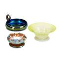 Tiffany studios three small favrile glass pieces new york 1900s all marked footed bowl 2 x 4 34