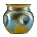 Loetz iridescent glass vase with blue and green swirl decoration austria ca 1900 etched loetz austria 6 x 5 12