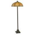 Handel floor lamp with fine fluted base its faceted shade with applied geometric overlay on pierced cluster meriden ct 1910s caramel slag glass patinated metal enamel four sockets unmarked