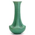 Teco tall bulbous lobed vase matte green glaze pooled charcoaling terra cotta il ca 1905 stamped teco 16 14 x 8 provenance christies new york 1990 lot 242