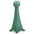 Teco tall footed bulbous vase matte green glaze with charcoaling terra cotta il ca 1905 stamped teco 18 12 x 7 12 sq