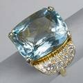 18k gold aquamarine and diamond ring ca 1960 cushionshaped aquamarine 22 cts by formula pave set diamond folded ribbon shoulders approx 280 cts tw 10 dwt 157 gs size 7 14