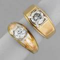 Two gold diamond rings two circular cut diamonds approx 210 cts tw in 14k yg settings 94 dwt 147 gs sizes 9 9 14