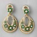 18k gold diamond and emerald pendant earrings detachable drops and surmount with emerald and diamond hawaiian flower clusters and diamond crescents approx 550 cts tw 175 dwt 272 gs 2 1