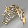 Sculptural horse head gold diamond ring champagne diamonds approx 375 cts tw and black rhodium textured mane tsavorite eyes 18k gold ca 2005 16 dwt 25 gs size 9 12 1 12