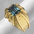 Schlumberger 18k gold tourmaline ring tiffany  co emerald cut bluegreen tourmaline in textured bombe in original box marked 77 dwt 12 gs size 7