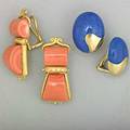 Tiffany  co or narso gold ear clips 19781988 tiffany  co oval 18k gold and lapis pair ca 1978 narso granulated matte 18k gold drop earrings with coral 267 dwt 416 gs longest 1 12