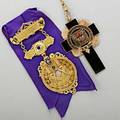 Gold masonic jewels morristown nj ca 1920 two pieces presented to lawrence m christensen 14k gold master badge with purple ribbon and carved moonstone by dieges  clust no 188 3 78 in cas
