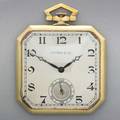 Tiffany  co gold pocket watch by paul ditisheim thin square canted watch silver face with black roman numerals sub seconds 19 jewels 6 adj ditsheim swiss movement 716226 18k yg of case b