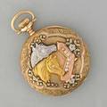 Diamond equestrian pocket watch ca 1910 exceptional pocket watch 14k yg hunt case with gold cuvette roy rose and green gold or platinum applied and chased horses at trough diamonds represent e