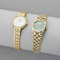 Two gold ladies bracelet watches universal geneve 17 jewels with octagonal malachite face and textured bracelet 18k case and bracelet longines 18k yg white face with diamond bezel 14k case and b