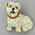 Enameled 18k gold ruby maltese dog brooch 20th c seated pup rendered in high relief with ruby collar indistinct signature 214 dwt 344 gs 1 58