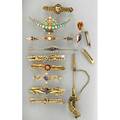 Bar pins stick pins or handy pins 18801910 fourteen items includes 14k gold 10k gold 9k gold three gf 18801910 gold elements 230 dwt 357 gs crescent 2 14