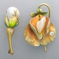 Art nouveau enameled gold flower brooches sweet pea by bippart griscom  osborn centers irregular pearl 15 ct oec diamond dew drop rosebud with 125 mm x 95 mm river pearl and diamond accent