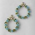 Enameled 14k gold diamond earrings ca 1910 leafy wreaths of forgetmenots with rose cut diamonds on later post and clutch surmounts 113 dwt 176 gs 1 12