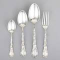 Durgin louis xv sterling flatware service fortyeight piece partial service for twelve 1891 forks 7 oval soup spoons 7 14 teaspoons 5 34 6 tablespoons 8 38 6866 ot