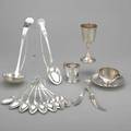 American silver utensils and holloware sixteen pieces 18501900 8 sterling spoons by albert cole nyc 7 tiffany  co brightcut ladle 12 12 gorham stuffing spoons with bead 12 gorham 