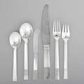 Georg jensen parallel silver flatware service aka relief designed by oscar gundlachpedersen denmark six place pieces for eight fork 7 cakesalad forks 6 14 soup spoons 6 58 teasp