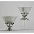 Pair of georg jensen sterling compotes 6 circular bowl above open foliate columns and oval pedestal foot designed by johan rohde 19251932 26 ot 5 14 x 6 12