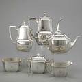 Tiffany  co silver coffee and tea service six hollow vessels and sugar tongs in hampton pattern ca 1922 coffee pot 8 34 milk pitcher 8 teapot 6 14 covered sugar bowl 4 34 with t