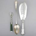 Georgian silver utensils pre1818 william eley  william fearn fish server with pierced blade in the kings pattern  1783 london samuel pemberton mechanical selfclearing cheese scoop with dyed