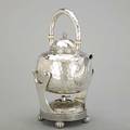 Gorham aesthetic silver kettle on stand 1882 bulbous hammered from with embossed ribbon motifs fluted ball feet ivory insulators 1660 382 ot 12 international bids and bids issuing from the
